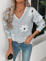 Lena Daisy Print V-Neck Sweater