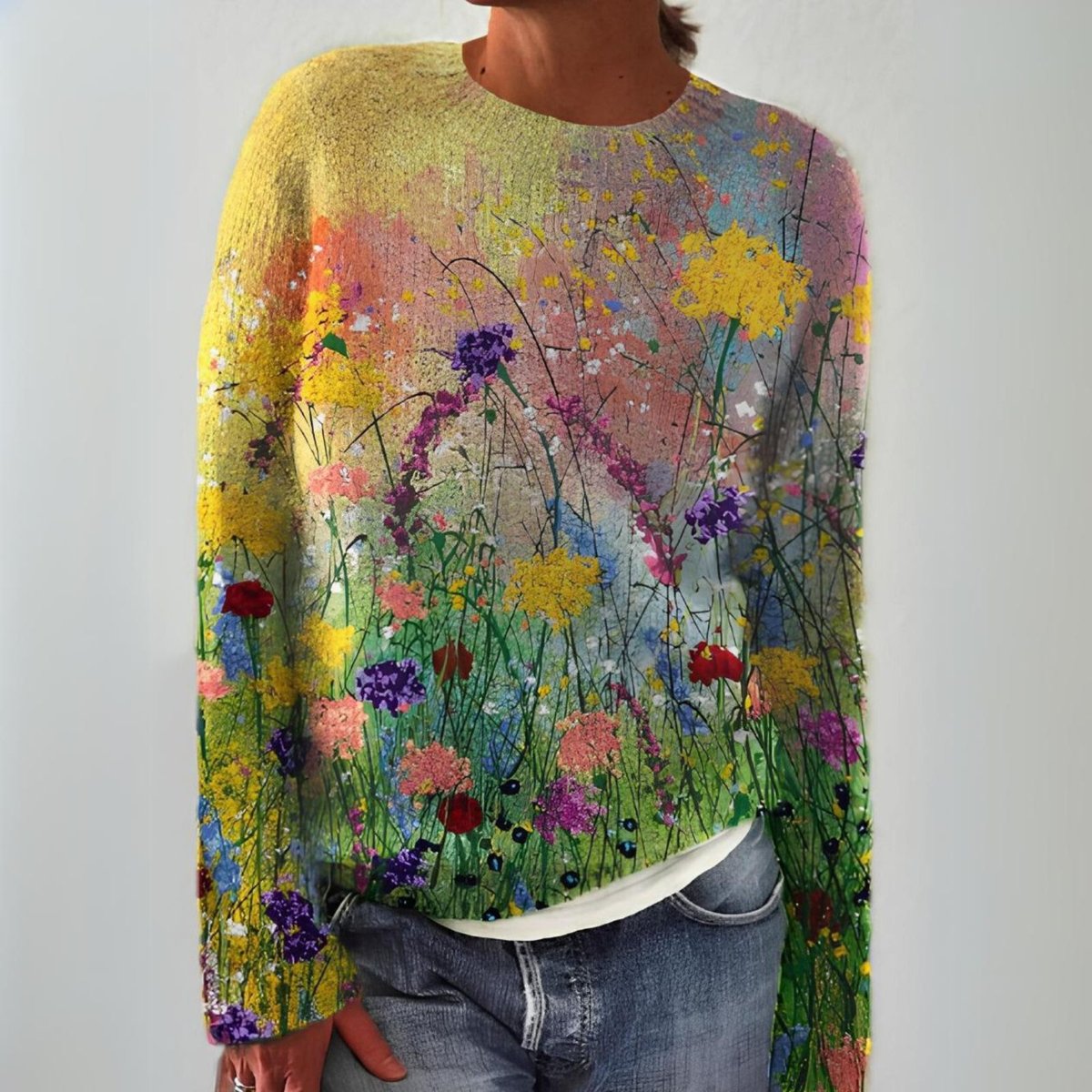 Nora Floral Long-Sleeve Knit Sweater