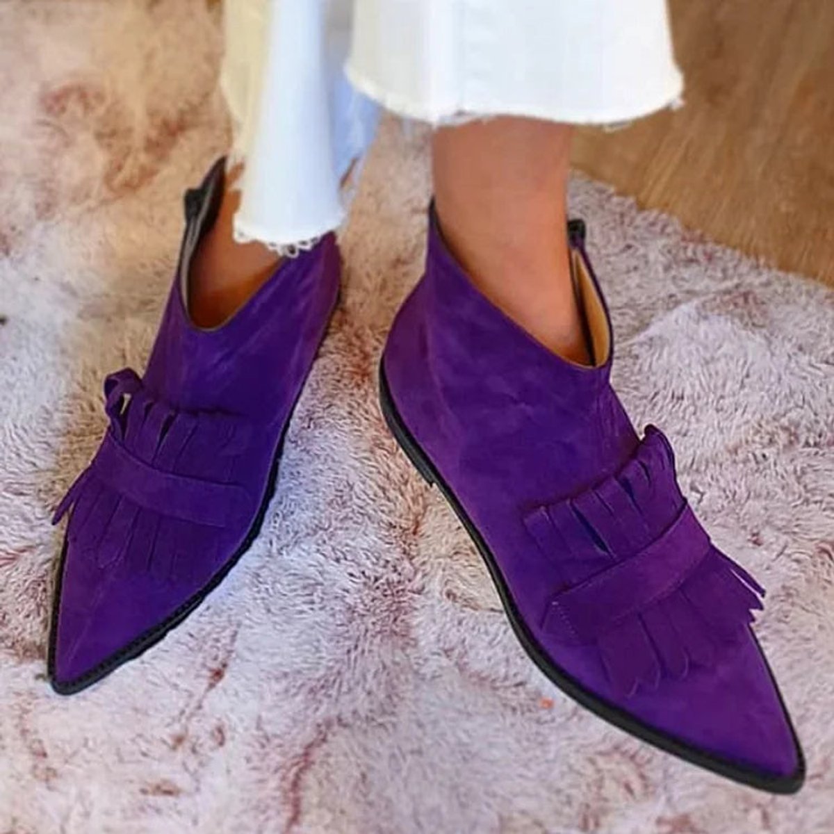 Charlotte Fringe Pointed-Toe Ankle Boots