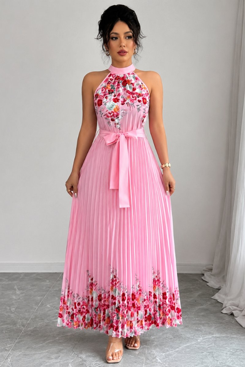 Emilia Floral Pleated Halter Midi Dress