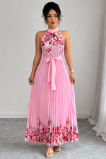 Emilia Floral Pleated Halter Midi Dress