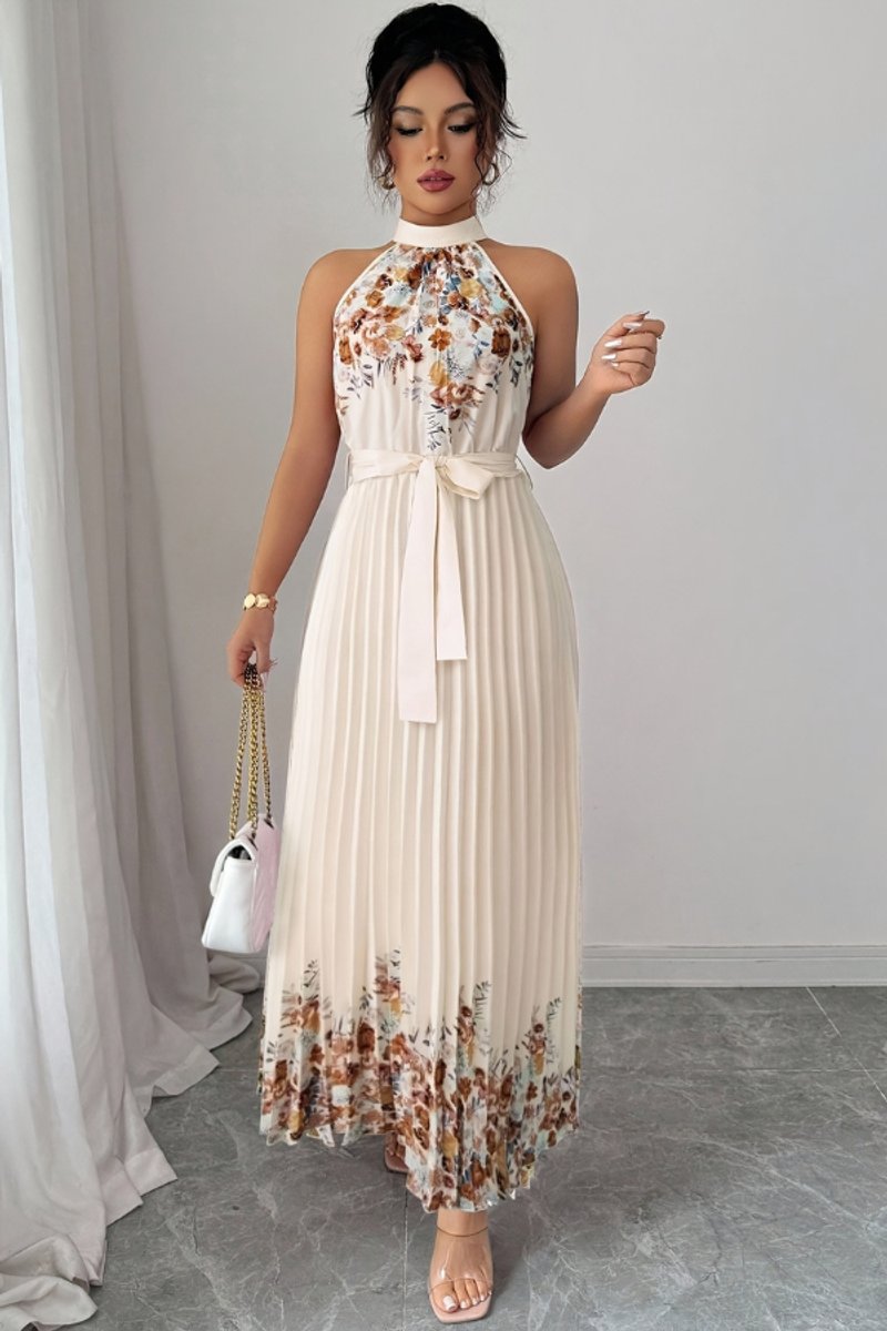 Emilia Floral Pleated Halter Midi Dress