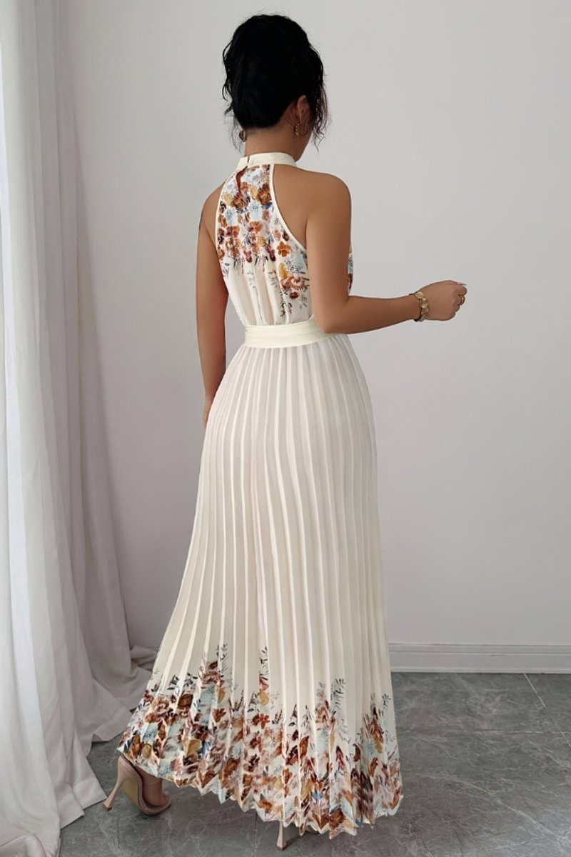 Emilia Floral Pleated Halter Midi Dress