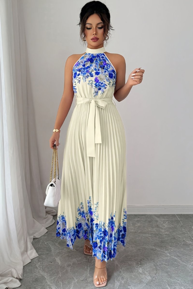 Emilia Floral Pleated Halter Midi Dress