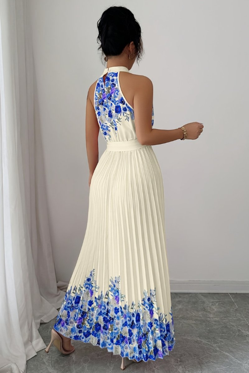 Emilia Floral Pleated Halter Midi Dress