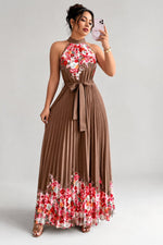 Emilia Floral Pleated Halter Midi Dress