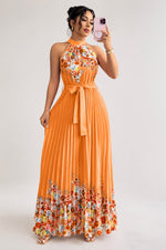 Emilia Floral Pleated Halter Midi Dress