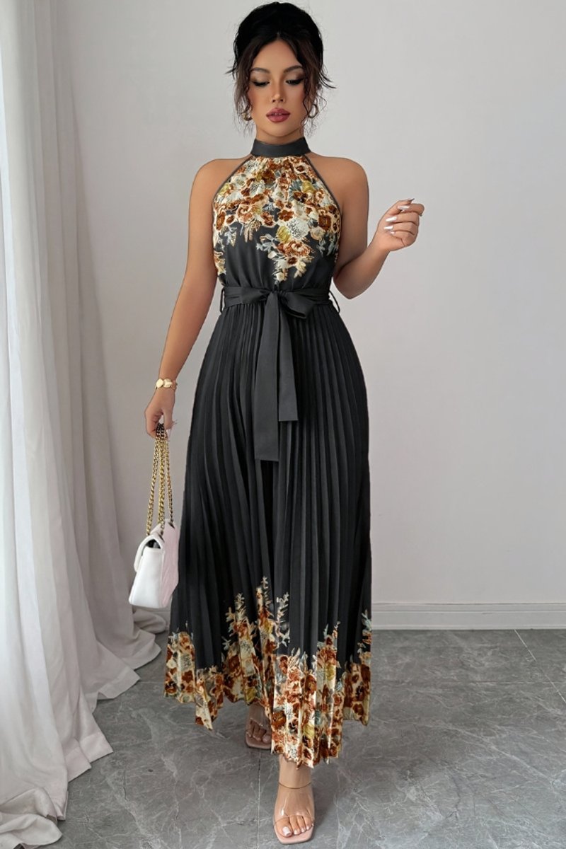 Emilia Floral Pleated Halter Midi Dress