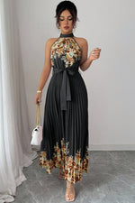 Emilia Floral Pleated Halter Midi Dress