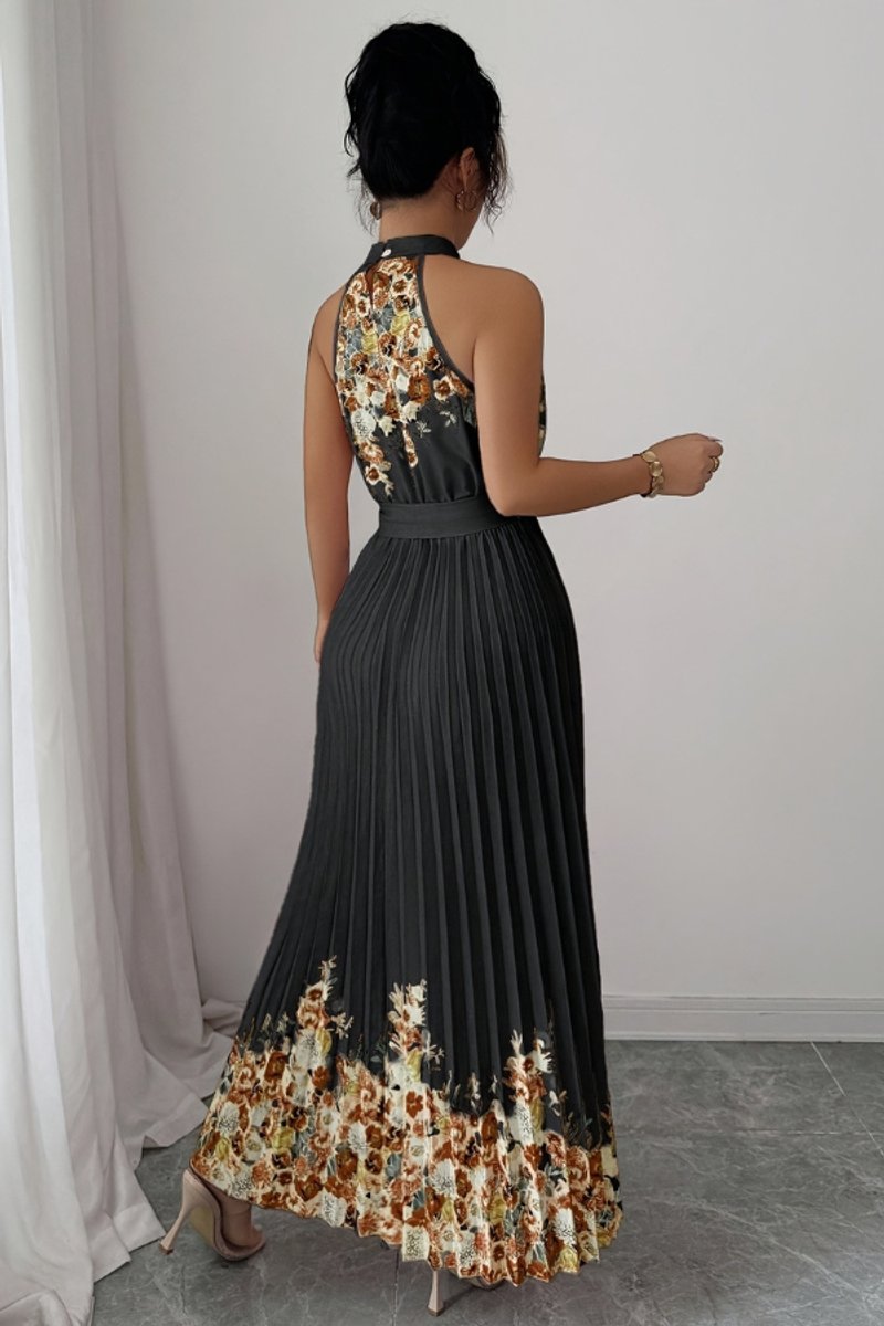 Emilia Floral Pleated Halter Midi Dress