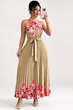 Emilia Floral Pleated Halter Midi Dress