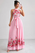 Emilia Floral Pleated Halter Midi Dress