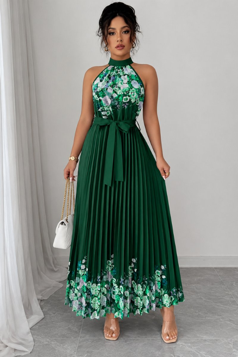 Emilia Floral Pleated Halter Midi Dress