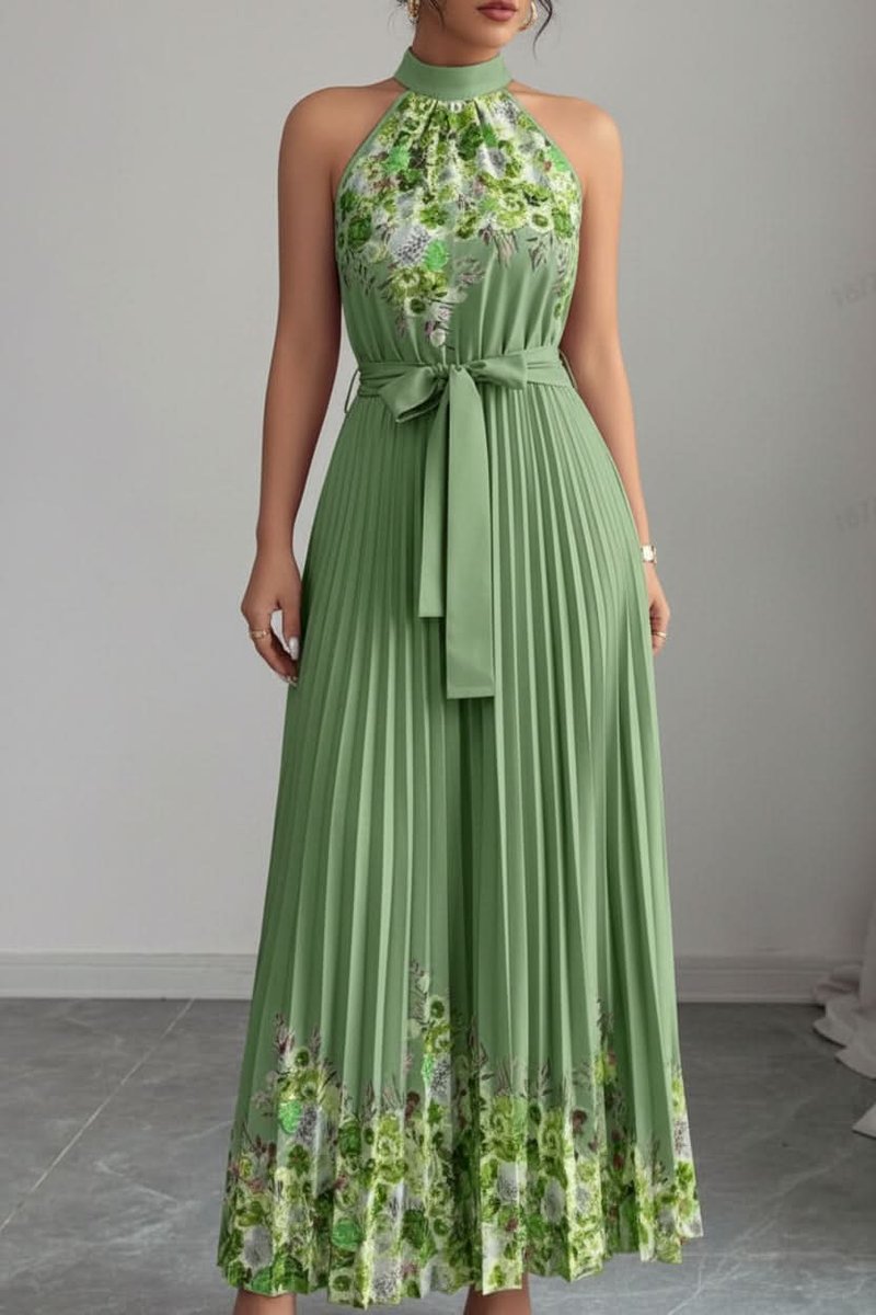 Emilia Floral Pleated Halter Midi Dress