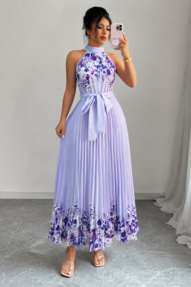 Emilia Floral Pleated Halter Midi Dress