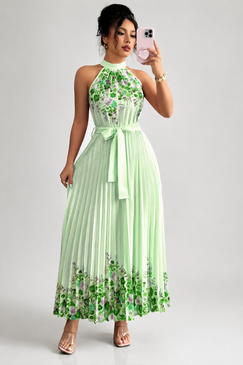 Emilia Floral Pleated Halter Midi Dress