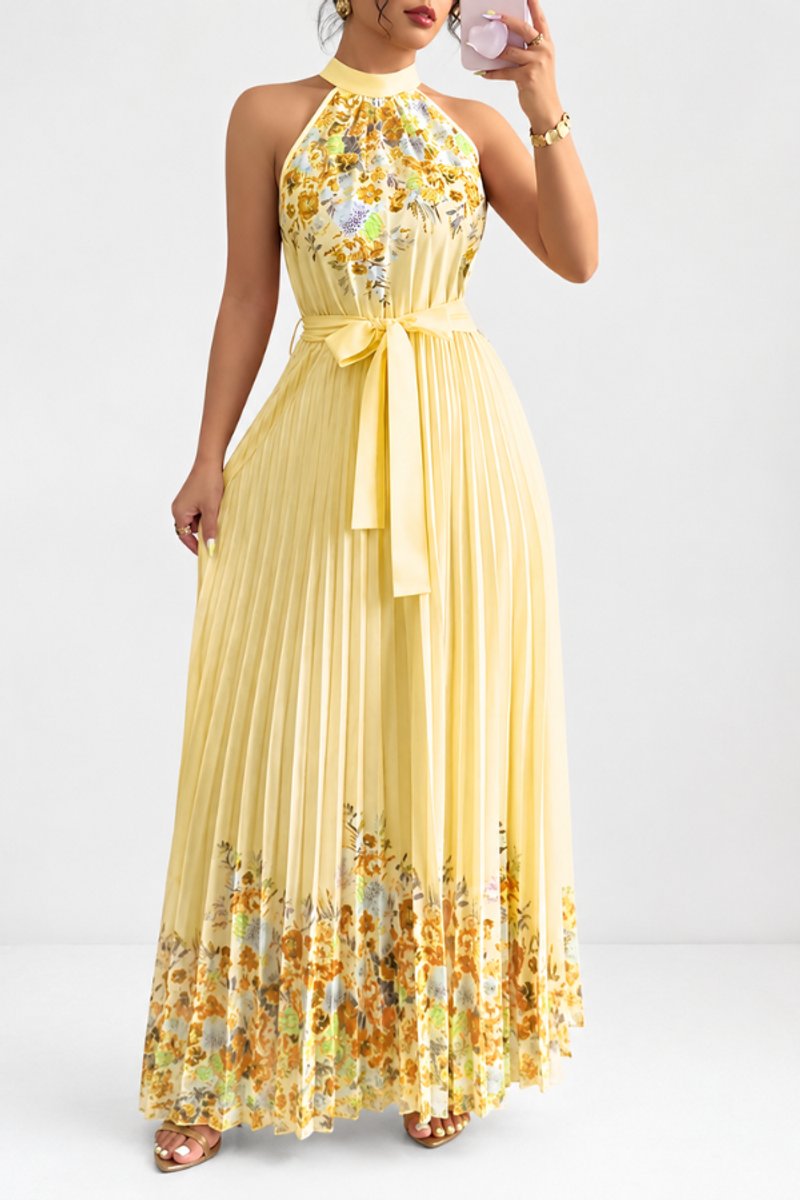 Emilia Floral Pleated Halter Midi Dress