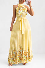 Emilia Floral Pleated Halter Midi Dress