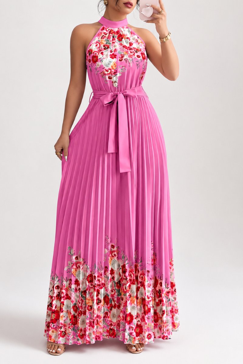 Emilia Floral Pleated Halter Midi Dress