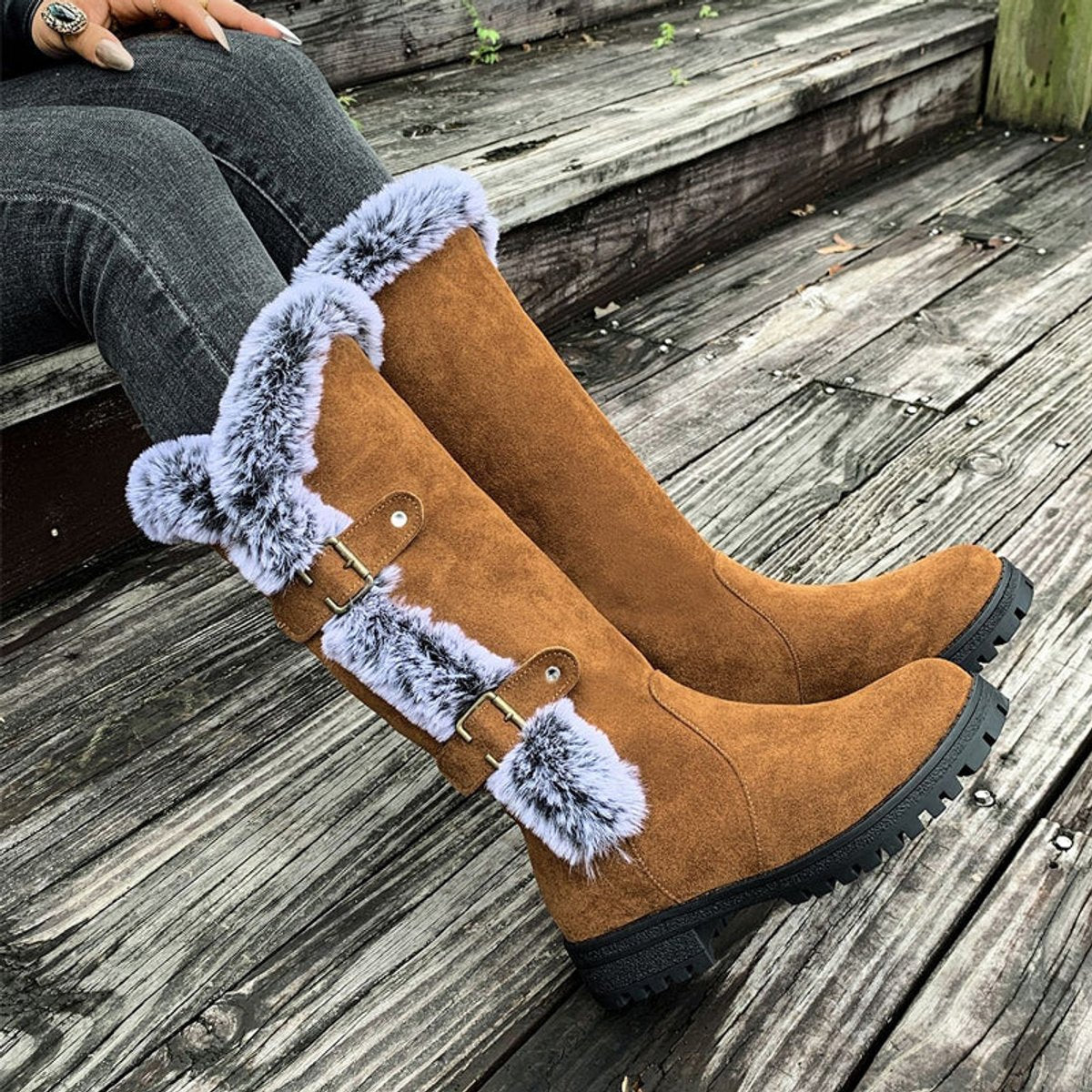 Hannah Plush-Trimmed Knee-High Winter Boots