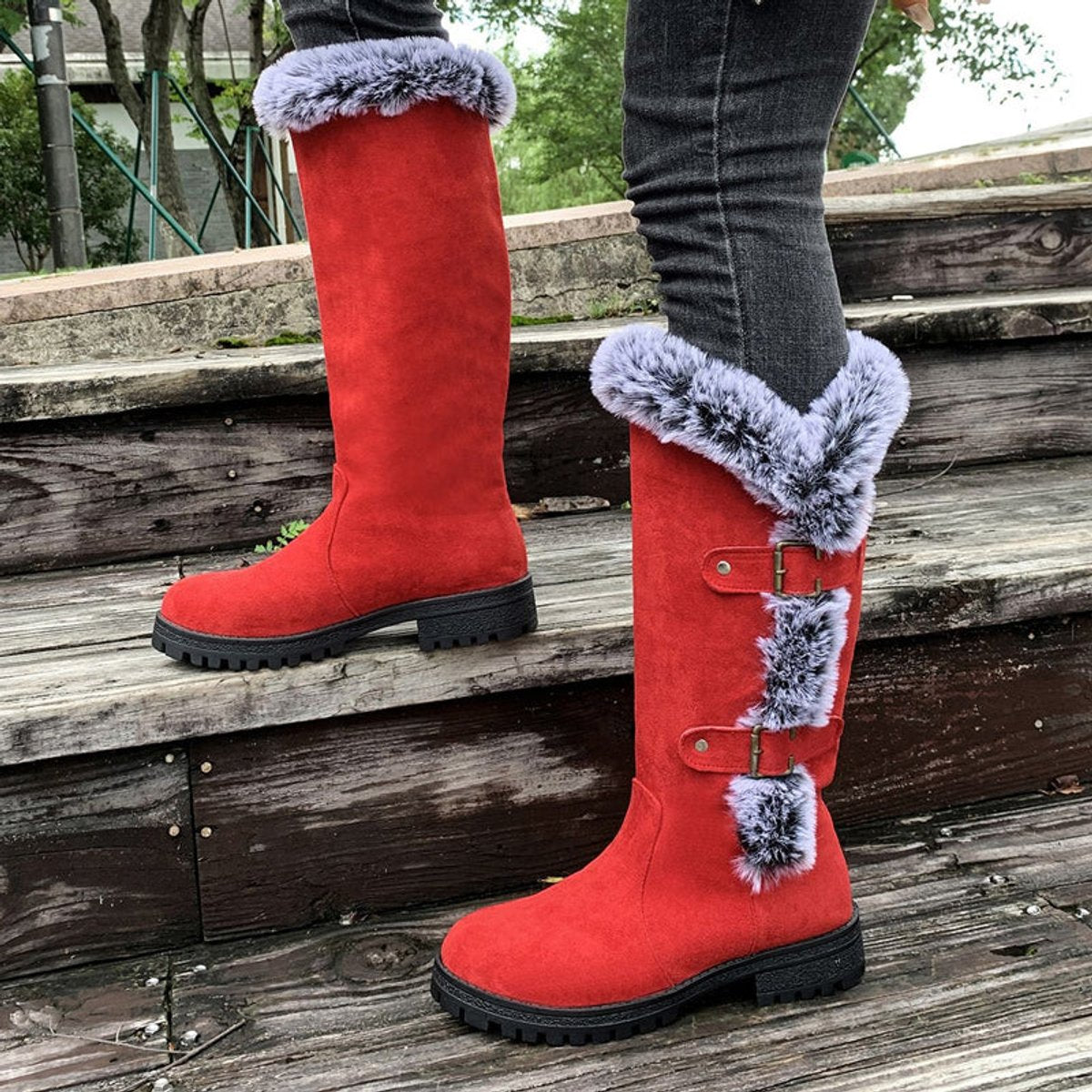 Hannah Plush-Trimmed Knee-High Winter Boots