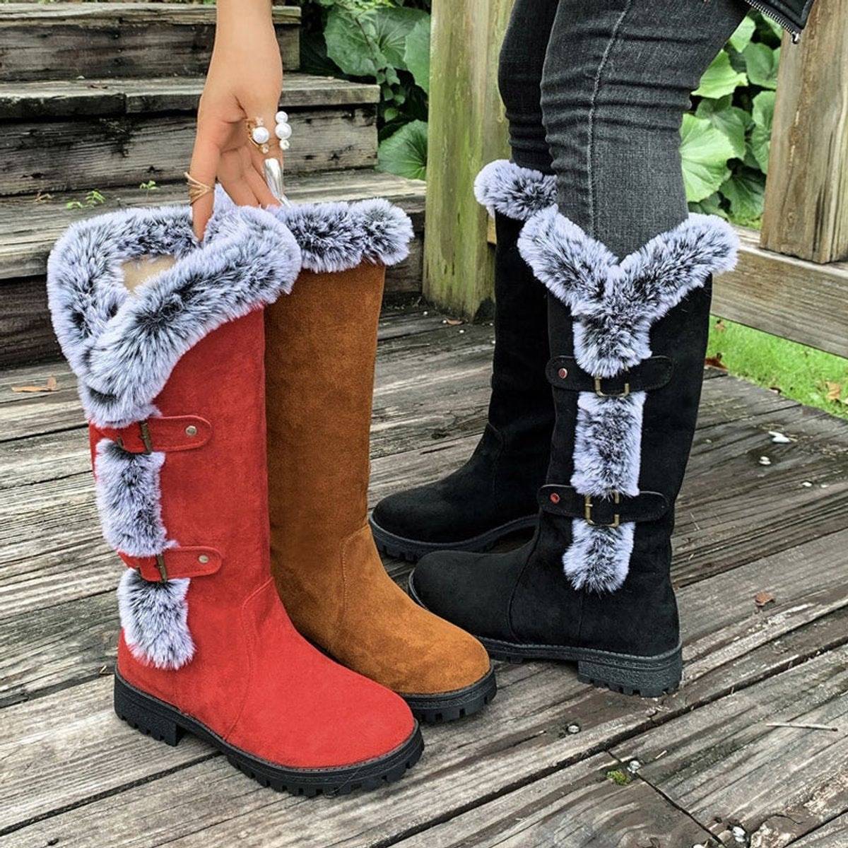 Hannah Plush-Trimmed Knee-High Winter Boots