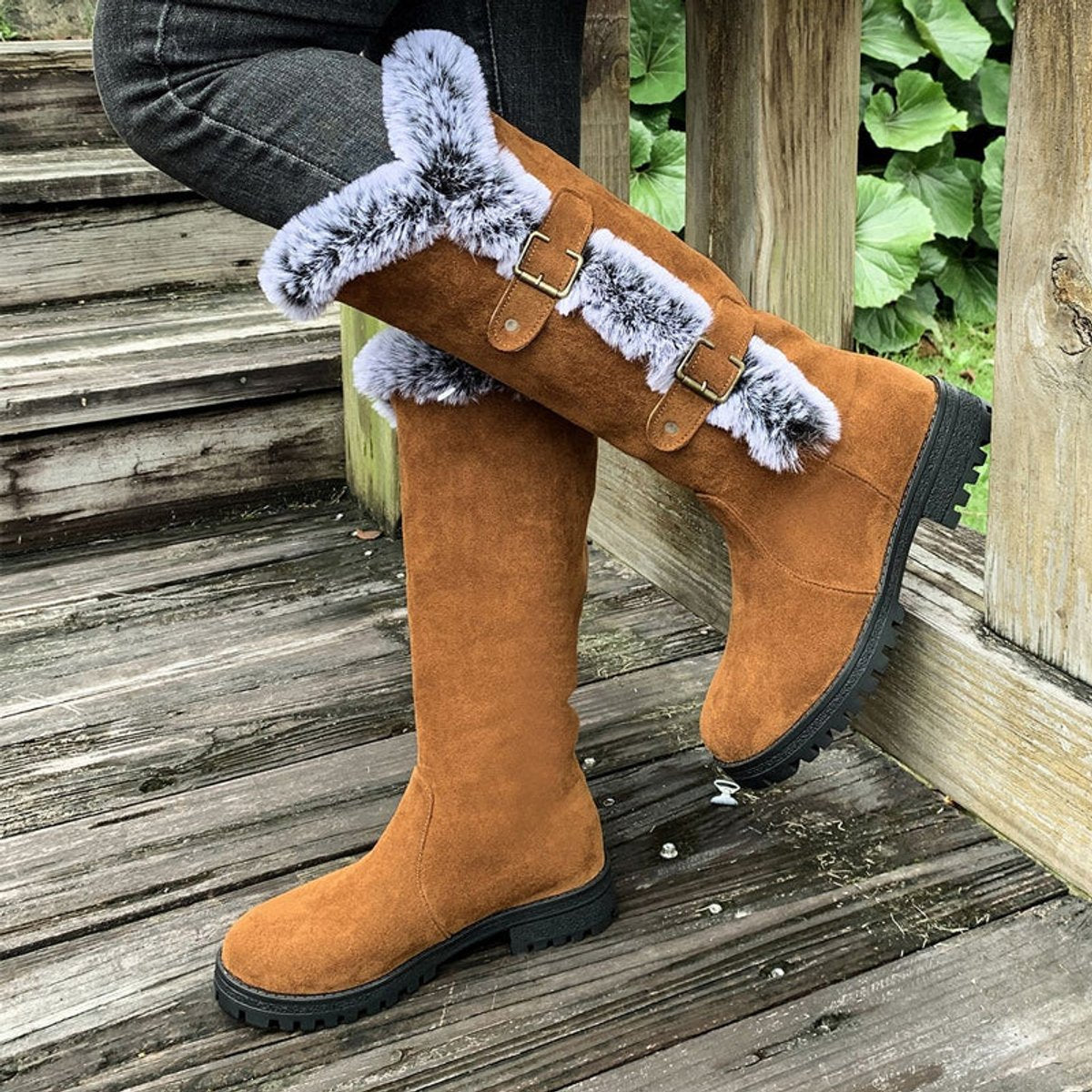 Hannah Plush-Trimmed Knee-High Winter Boots