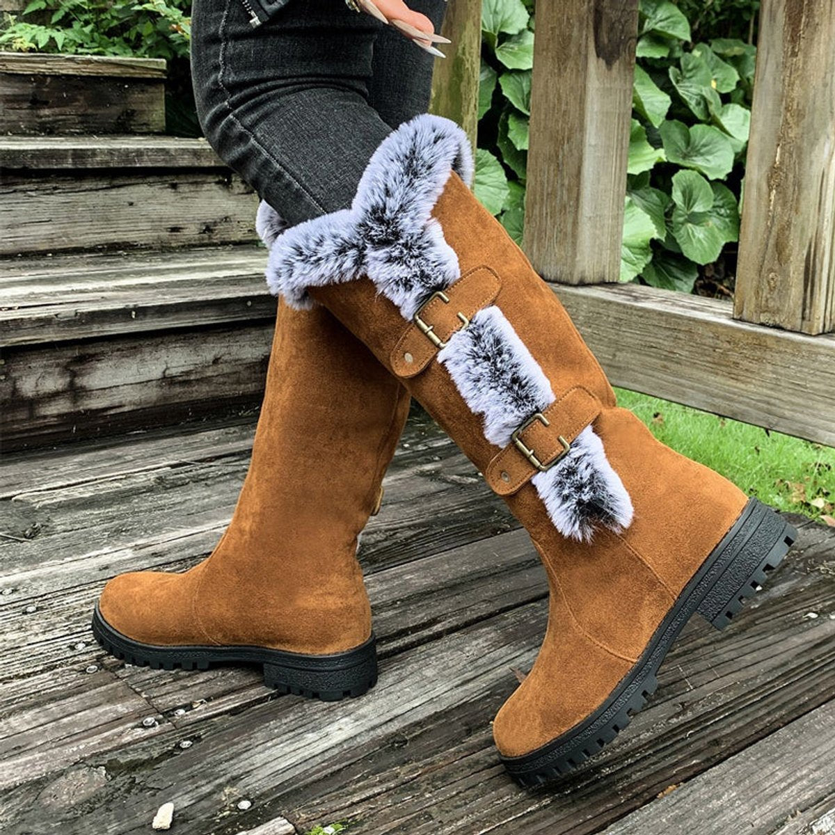 Hannah Plush-Trimmed Knee-High Winter Boots