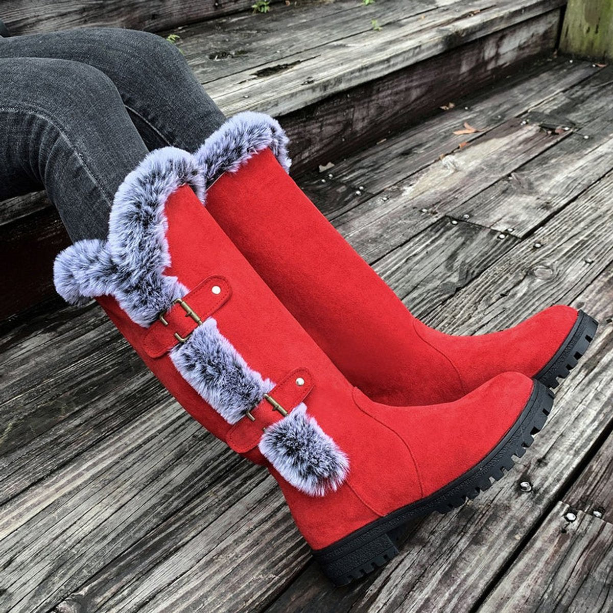 Hannah Plush-Trimmed Knee-High Winter Boots
