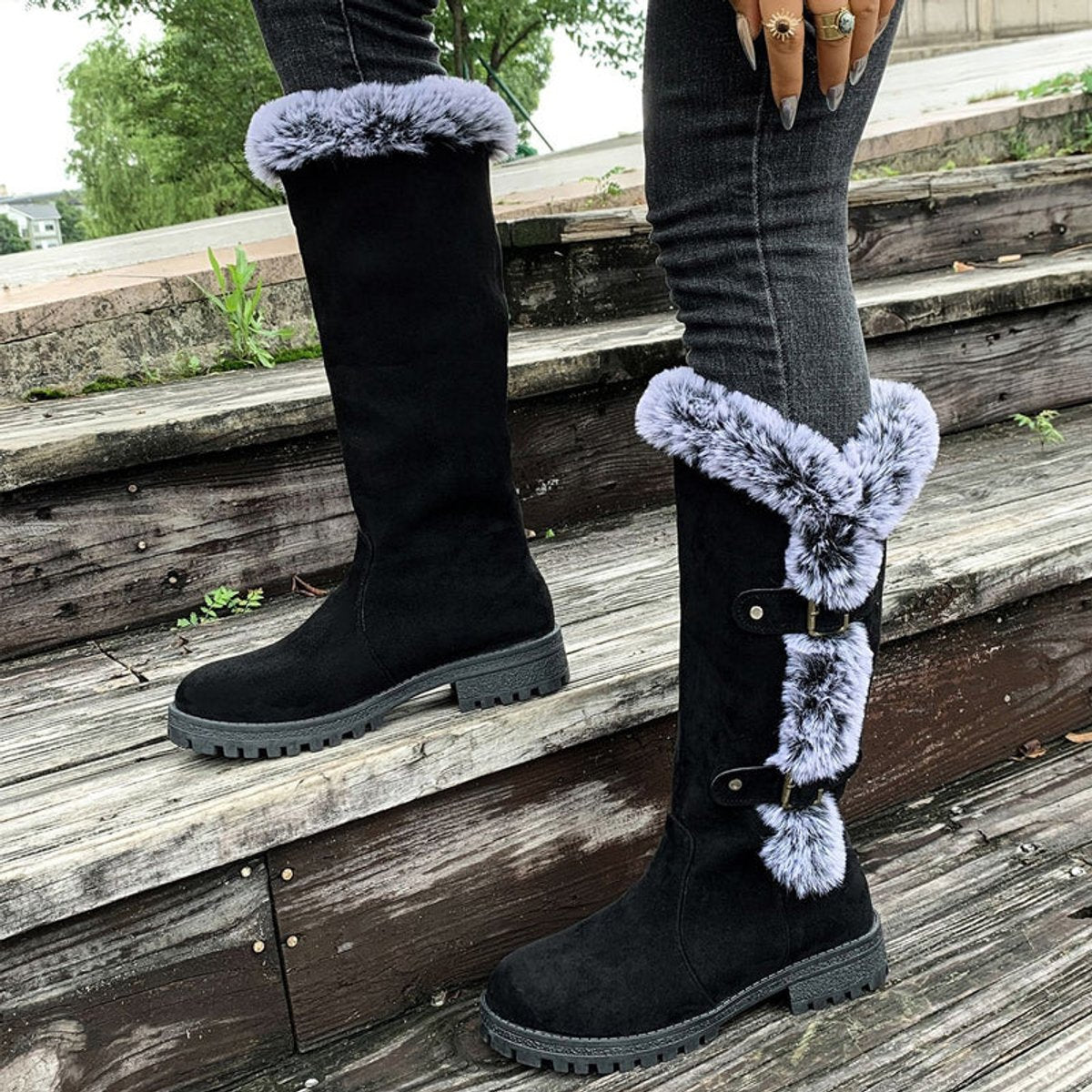 Hannah Plush-Trimmed Knee-High Winter Boots