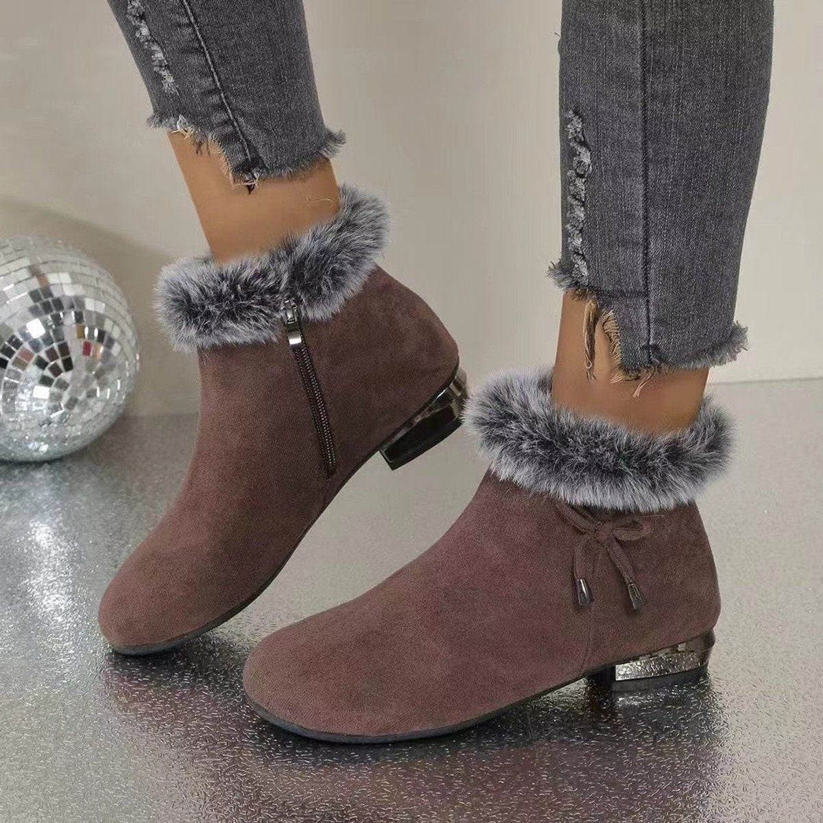 Luisa Lined Suede Ankle Boots with Faux Fur Trim