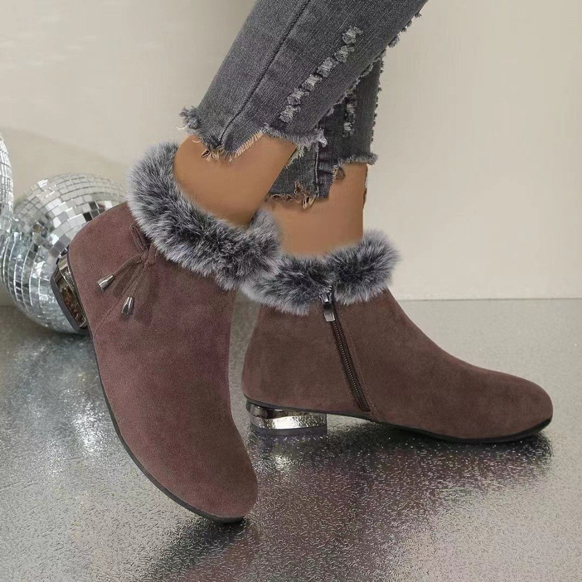 Luisa Lined Suede Ankle Boots with Faux Fur Trim