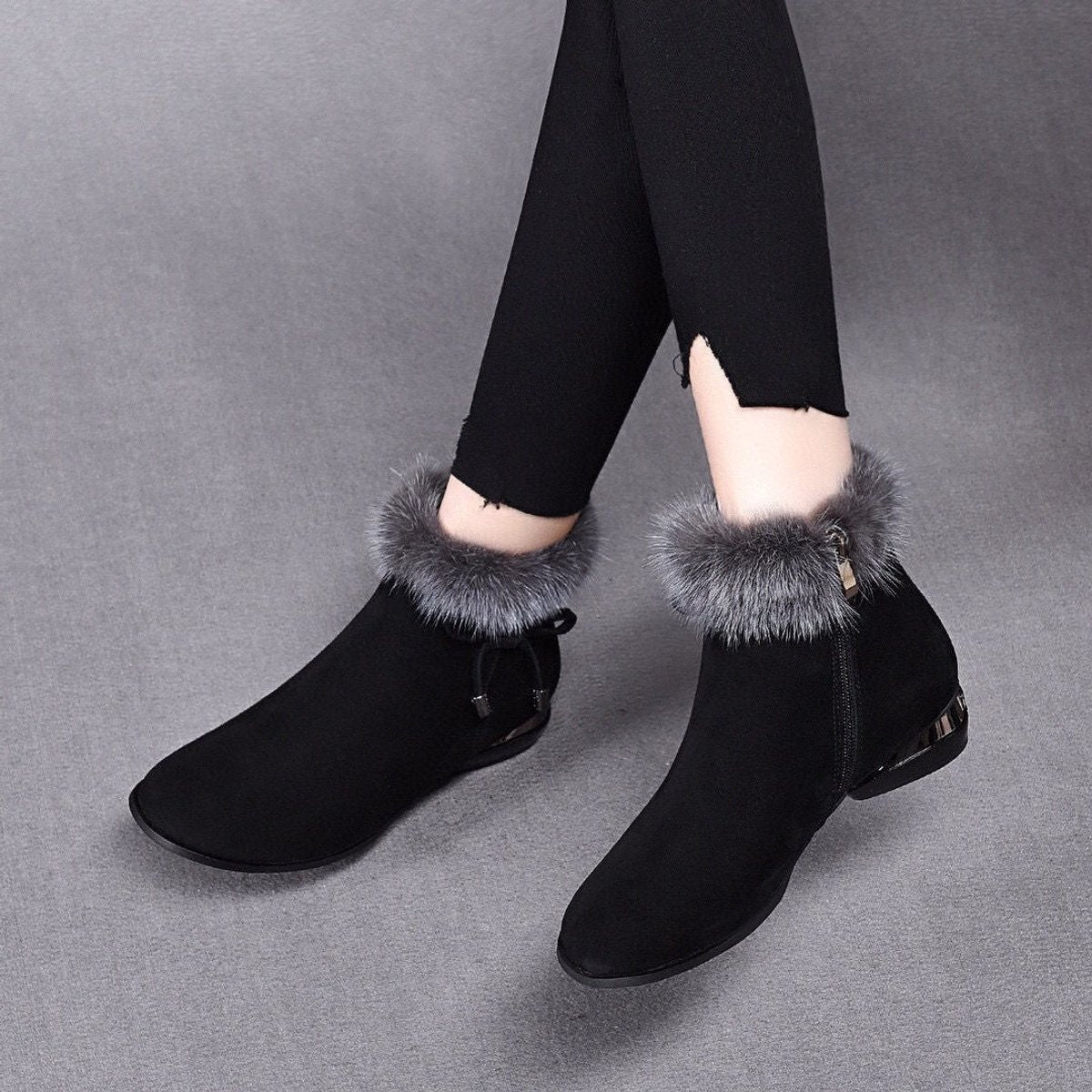 Luisa Lined Suede Ankle Boots with Faux Fur Trim