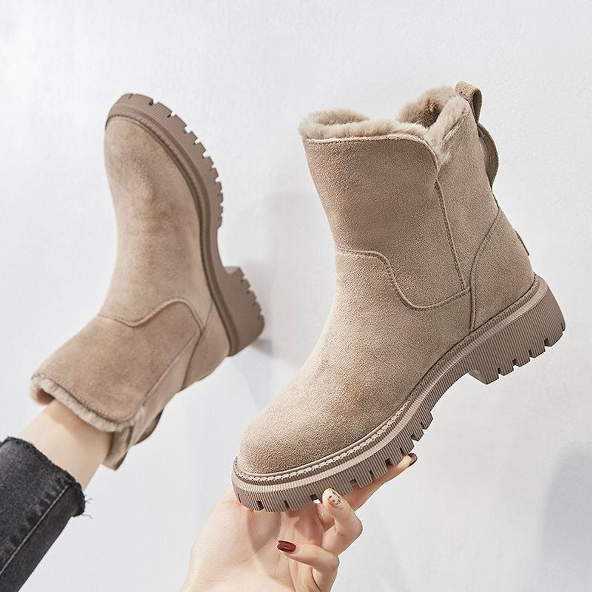 Greta Lined Suede Slip-On Platform Boots