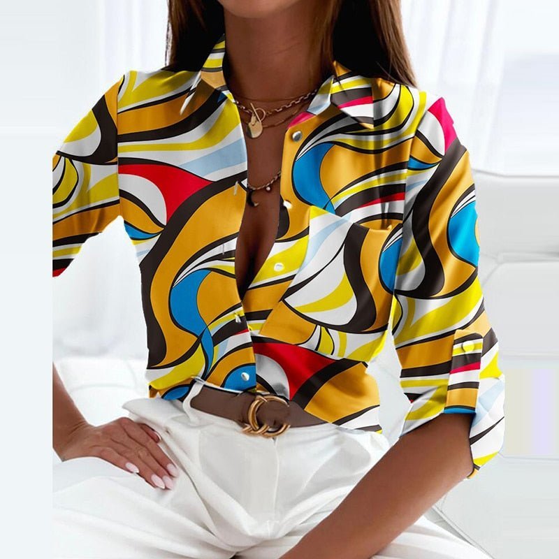 Marie Geometric Print Classic Collar Blouse