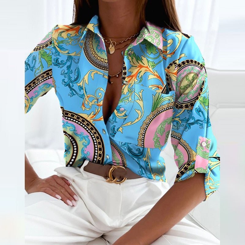 Marie Geometric Print Classic Collar Blouse