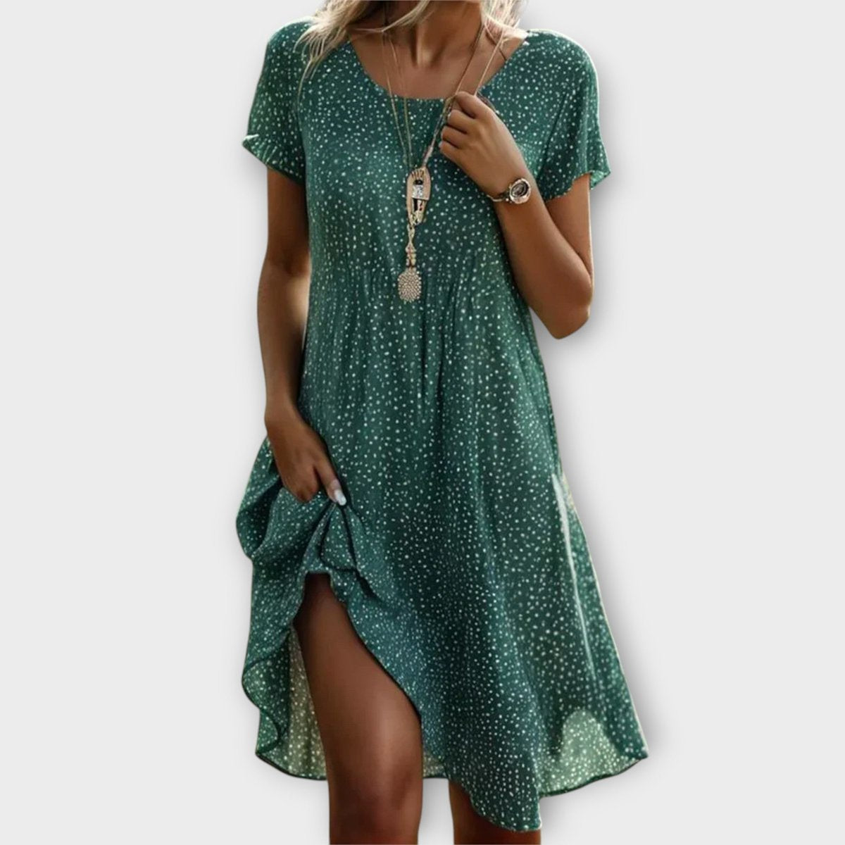 Emilia Polka Dot Short-Sleeve A-Line Midi Dress