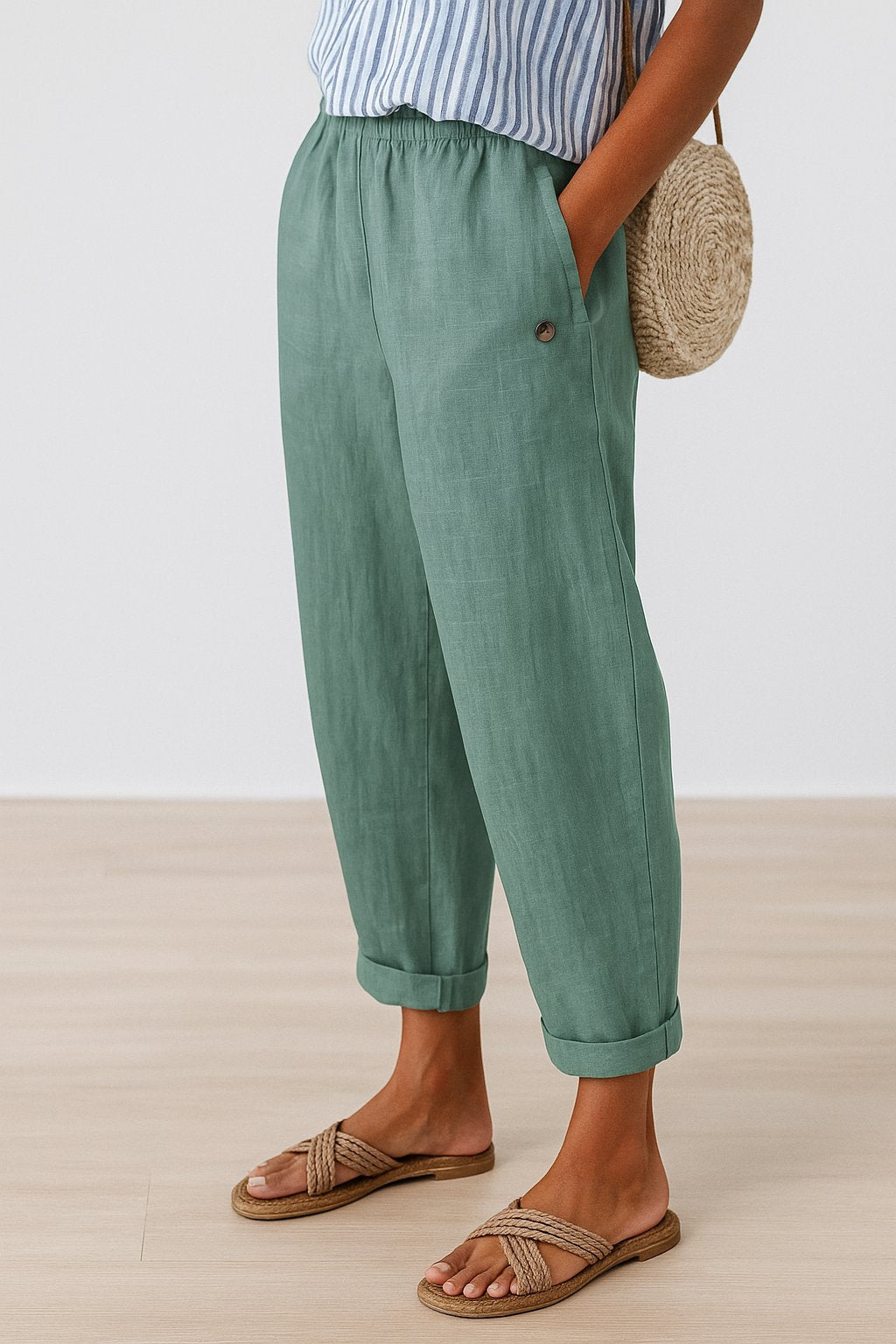 Mia Relaxed Straight-Leg Side-Pocket Pants