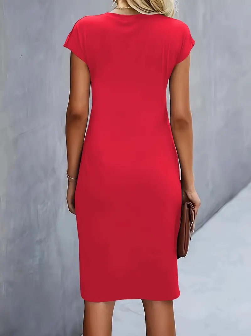 Leonie Ruched Short-Sleeve Bodycon Midi Dress