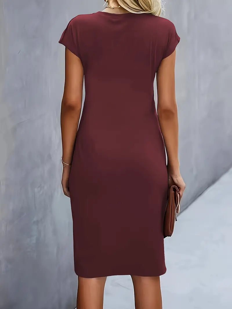 Leonie Ruched Short-Sleeve Bodycon Midi Dress