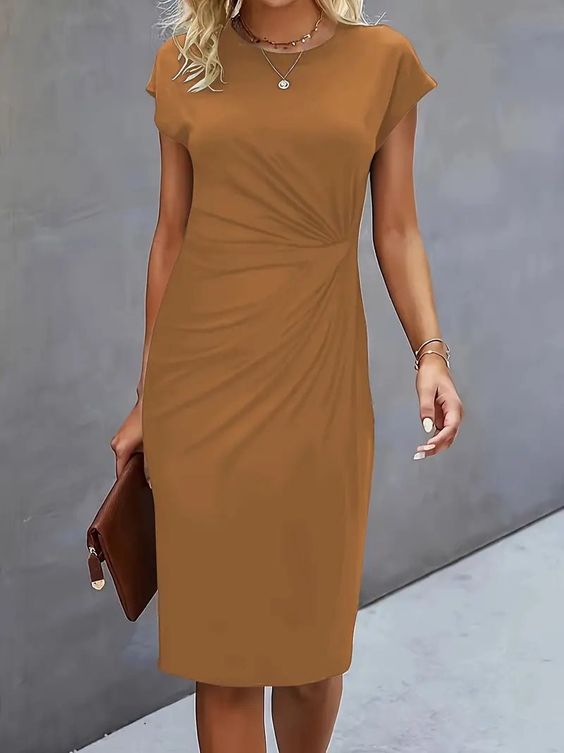 Leonie Ruched Short-Sleeve Bodycon Midi Dress