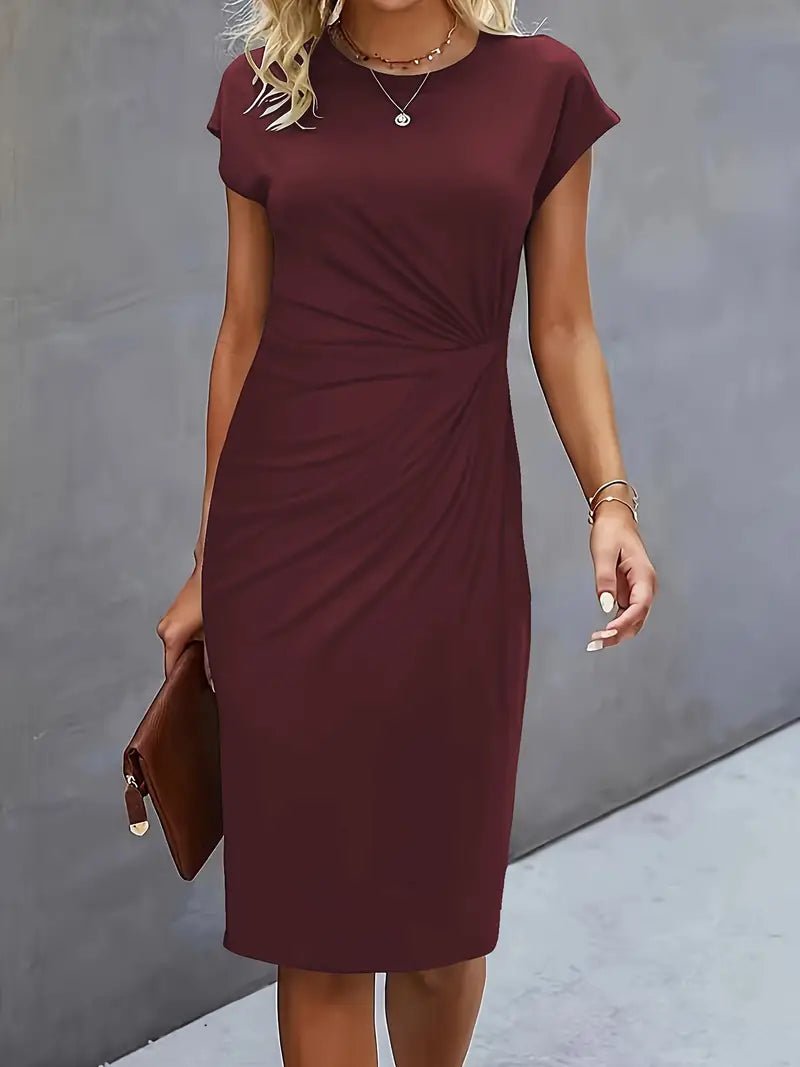Leonie Ruched Short-Sleeve Bodycon Midi Dress