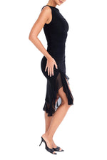 Elfriede Ruched Midi Dress with Chiffon Ruffle Hem