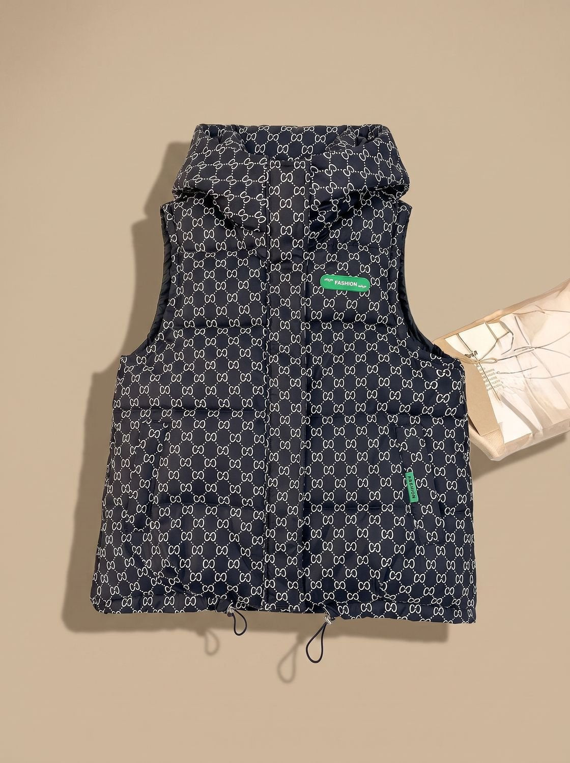 Marlene Hooded Quilted Vest with Allover Print