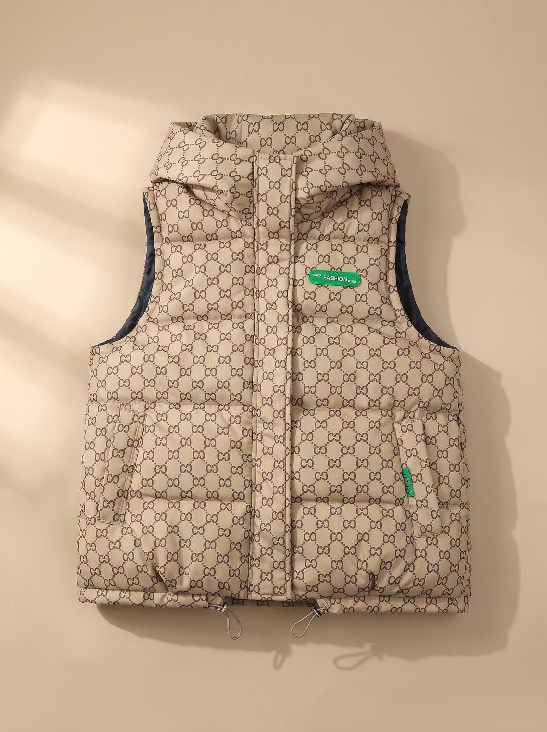 Marlene Hooded Quilted Vest with Allover Print