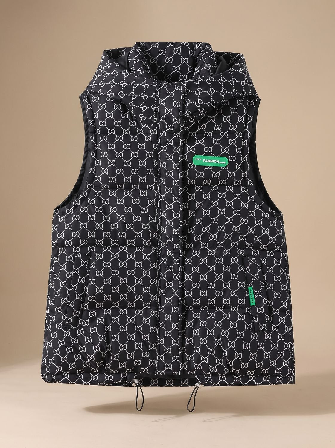 Marlene Hooded Quilted Vest with Allover Print