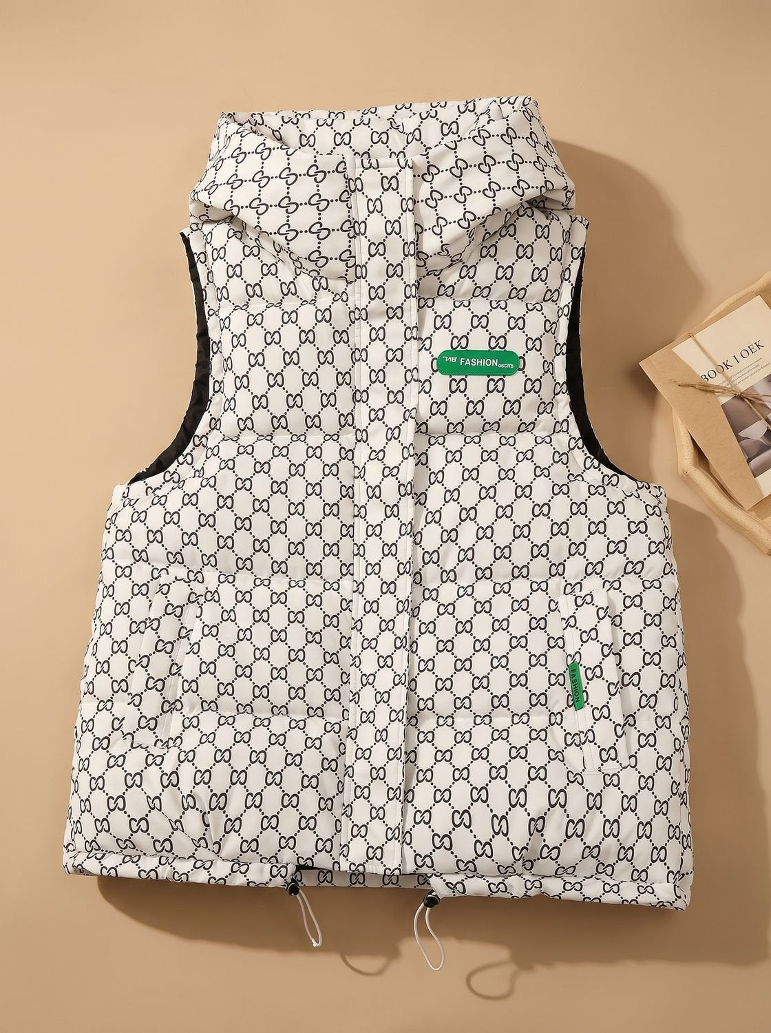 Marlene Hooded Quilted Vest with Allover Print