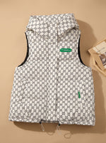 Marlene Hooded Quilted Vest with Allover Print
