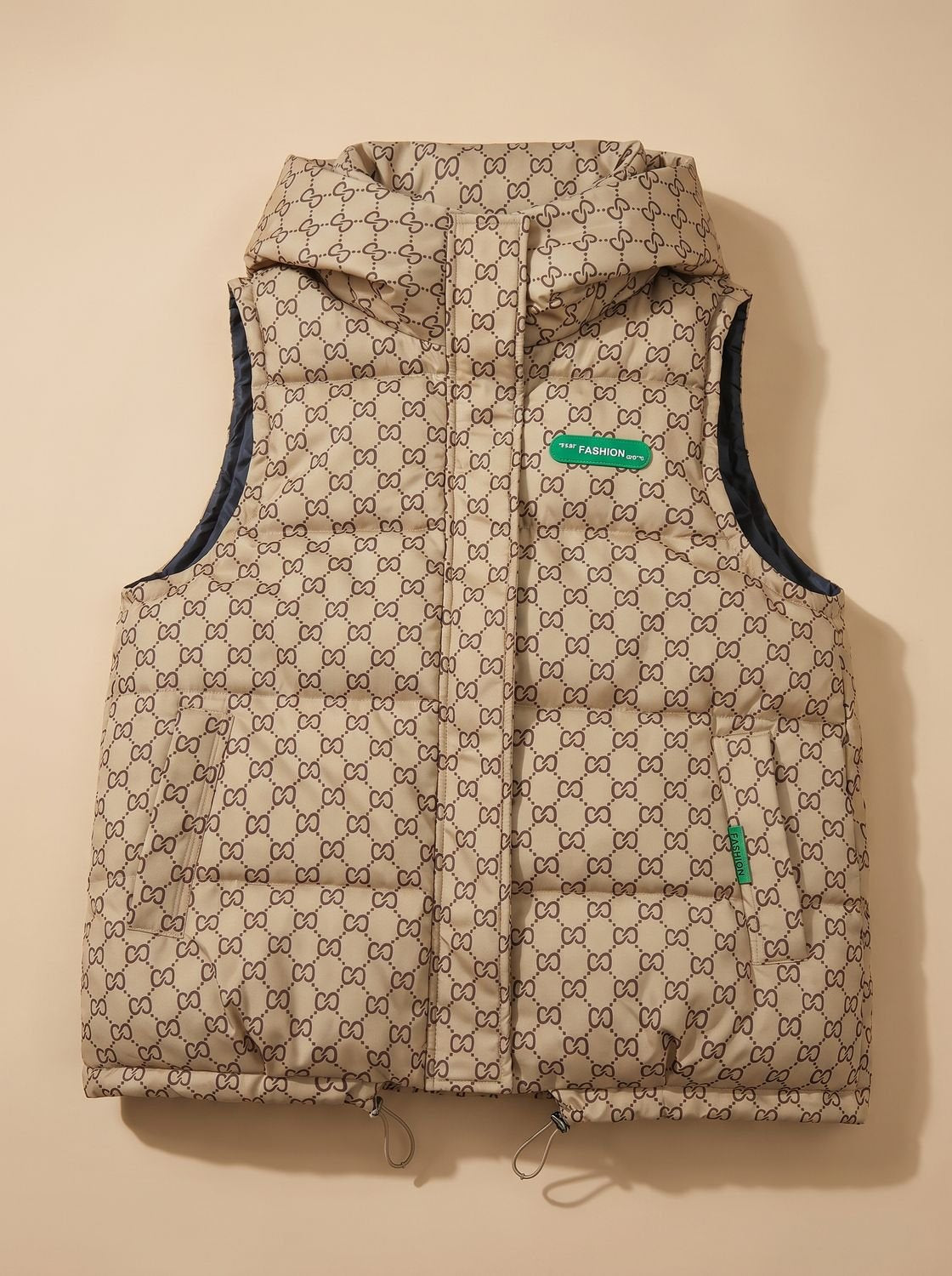 Marlene Hooded Quilted Vest with Allover Print
