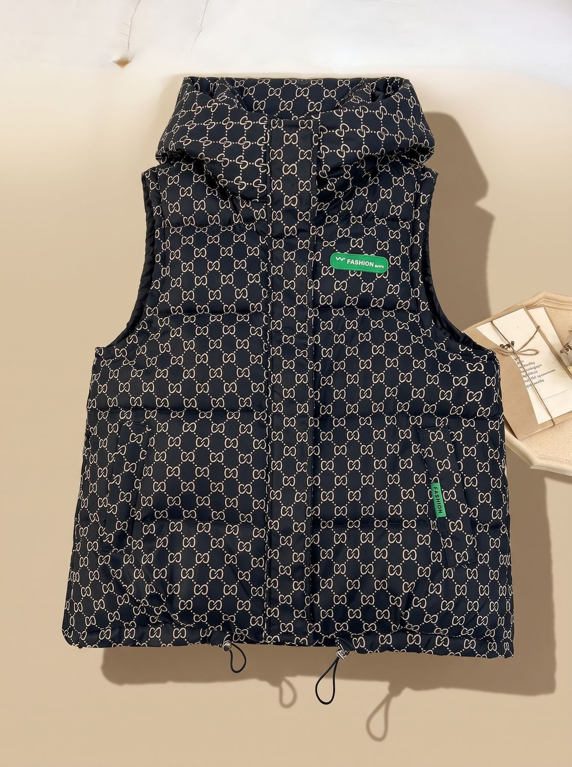 Marlene Hooded Quilted Vest with Allover Print